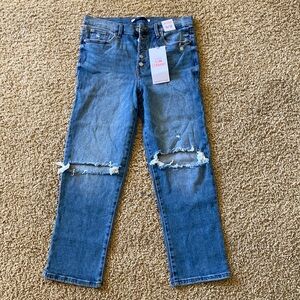 NWT Hi-Rise Slim Straight Distressed Jeans